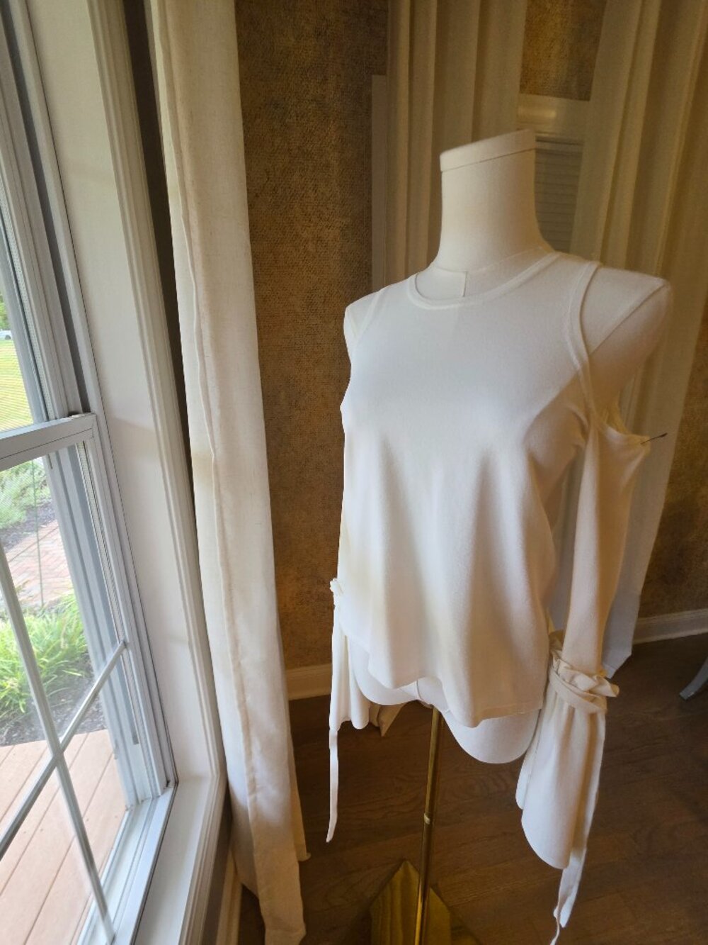 Milly Asymmetric Sleeveless Tie-Detail Top – Ivory white S